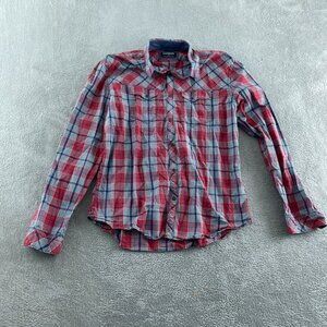 Red & Blue Plaid Button-Down Shirt Long Sleeve Size L/G Express 100% Cotton 3880